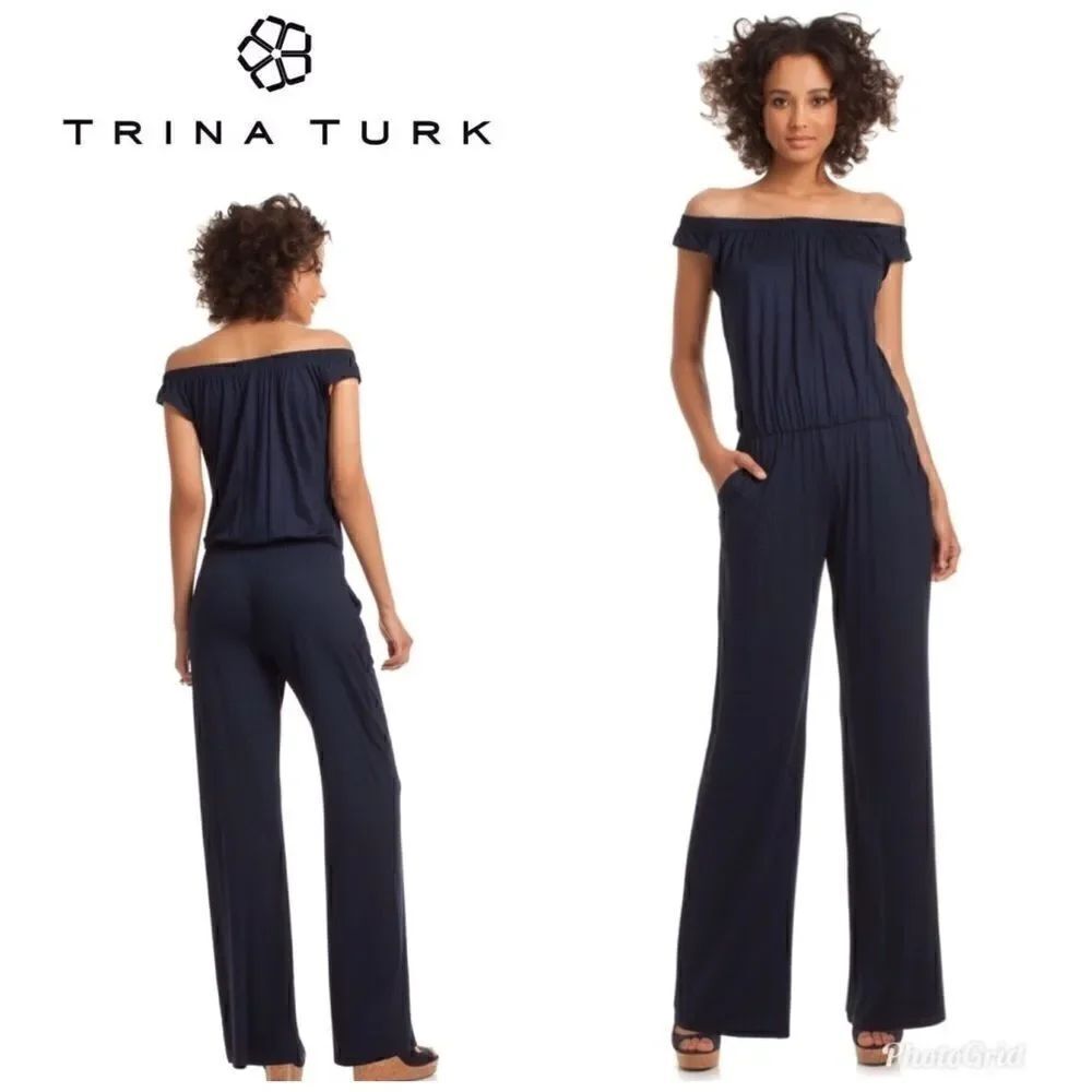Trina Turk navy jersey knit jumpsuit. NWOT